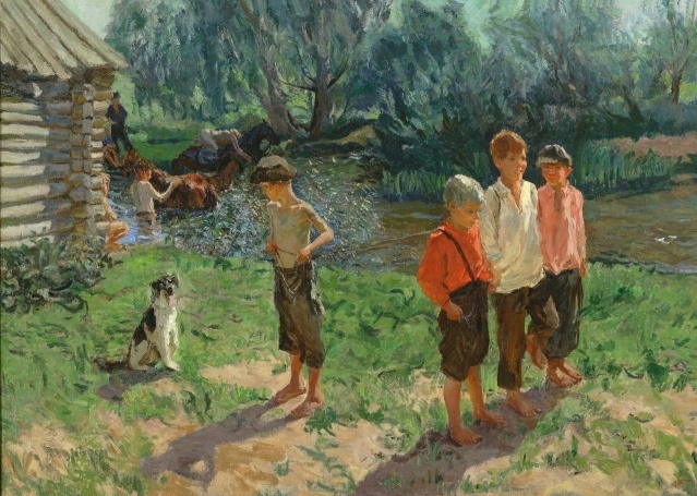 Аркадий Пластов «Тройка (Ребятишки у речки)», 1946 год